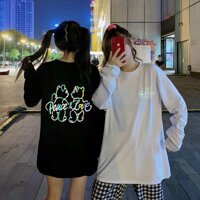 áo thun tay dài phát sáng, áo thun tay dài, áo thun in chữ phát sáng, áo thun nam nữ đều mặc được, áo thun nữ - Trắng - FreeSize