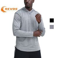 Áo thun tay dài thể thao, áo tập gym nam có mũ vải co giãn thoáng khí REVOS Áo chạy bộ nam, áo bóng rổ cao cấp KP078