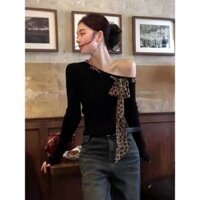 Áo Thun Tay Dài Trễ Vai Dáng Ôm Body, Áo Phông Phong Cách Thời Trang Mùa Thu Cho Nữ