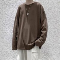 ÁO THUN TAY DÀI TRƠN COTTON MÀU NÂU UNISEX NAM NỮ (kèm hình chụp thật)