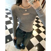 Áo Thun Tay Dài Vải Nhung Khoét Lỗ Phong Cách Phương Tây Thời Trang Thu Đông Hàng Mới Dành Cho Bạn Nữ