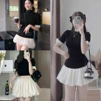 Áo thun tay hoa ôm body kèm chân váy bí dễ thương, Set váy nữ tôn dáng tiểu thư sang chảnh XUYXUY12