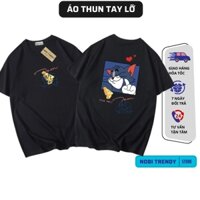 Áo Thun Tay Lỡ Couple Nam Nữ Mèo Tom Và Chuột Jerry Pho Mai, Vải cotton 75% Co Giãn 4 Chiều - Nobi Trendy TL31