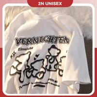 Áo thun tay lỡ form rộng - phông nam nữ cotton oversize - T shirt vernichten gấu - 2N Unisex - Trắng