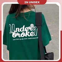 Áo thun tay lỡ form rộng - phông nam nữ cotton oversize - T shirt under broken - 2N Unisex - XANH