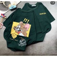 Áo thun tay lở form rộng Unisex chuot MICKEY xanh  nam nữ đều mặc được thun Cotton 4 Chiều