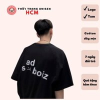 Áo thun tay lỡ form rộng Sadboiz Signature Tee màu đen, vải cotton co dãn tốt, logo sadboiz thêu AL100