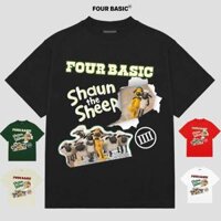 Áo thun tay lỡ Four Basic Shaun The Sheep Tee Fullbox cổ tròn Nam Nữ 100% cotton, oversize form rộng T123