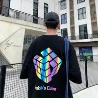Áo thun tay lỡ in phản quang 7 màu Rubik - Đen - Fs &amp;lt 70kg