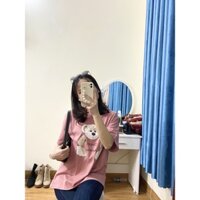 Áo thun tay lỡ nam nữ, áo phông unisex form rộng chất cotton in hình gấu Teddy Bear màu hồng, Streetwear Basic, Oversize