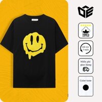 Áo thun tay lỡ nam nữ form rộng oversized hình thêu bông xù mặt cười có màu đen chất cotton thương hiệu DE81