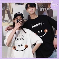 Áo Thun Tay Lỡ Nam Nữ In Chữ Luck - Happy , Áo Đôi Phông Form Rộng Unisex UT