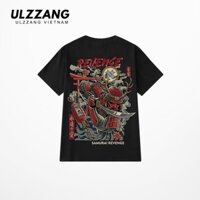 Áo thun tay lỡ ULZZANG cotton dáng unisex, áo form rộng in hình samurai revenge New