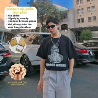 Áo thun tay lỡ Unisex Angel Devil , áo phông nam nữ Form rộng Oversize Cotton hai màu đen trắng ་