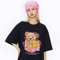 Áo thun tay lỡ unisex gấu Teddy ôm két bia Alcohol