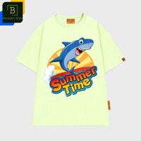 Áo thun tay lỡ unisex in hình con cá Mập chơi lướt sóng mùa hè sôi động Summer Time shark shirt BND860