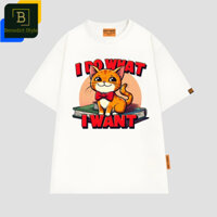 Áo thun tay lỡ unisex Mèo Vàng đeo nơ nền chữ I Do What I Want meme cá tính cat shirt BND615