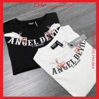 Áo thun tay lỡ Unisex tay lỡ form rộng- phông in ANGEL DEVIL Béo Store