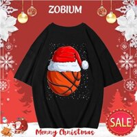 Áo Thun Tay Lỡ Xmas Bóng Rổ Đội Mũ Ông Già Noel Giáng Sinh Vui Nhộn ZOBIUM Giá Rẻ XMA202111073