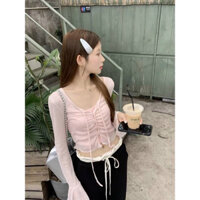 Áo thun tay loe bèo cài khuy kèm lót dây bên trong, style công chúa siêu xinh