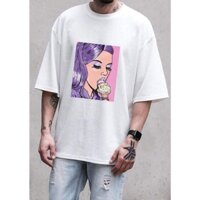 Áo thun tay lửng nam- nữ cô gái ăn kem