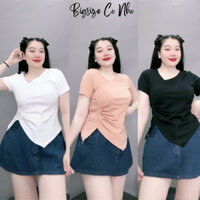 Áo thun tay ngắn bigsize nữ kiểu bo sườn tôn dáng cổ tim lệch chất liệu Borip Thái Chuppy 58-95kg A40
