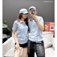 Áo thun tay ngắn cổ bẻ bâu chất cotton, áo thun đôi nam nữ màu xanh nhạt trơn thêu logo coma K3 STORE ĐỒ ĐÔI T2885
