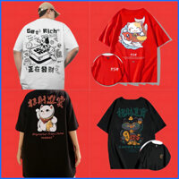 Áo Thun Tay Ngắn Cổ Tròn Dáng Rộng In Chữ Trung Hoa Thời Trang Cho Nam Và Nữ M-5XL 2024 CNY (Mahjong is Get Rich)