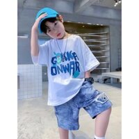 Áo Thun Tay Ngắn Cổ Tròn Dáng Rộng Thoáng Khí In Hình Thời Trang Cho Bé Trai