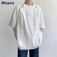 Áo thun tay ngắn cổ tròn màu trơn có khóa kéo thời trang Hàn Quốc cho nam