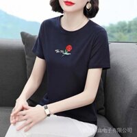 Áo Thun Tay Ngắn Cổ Tròn Thêu Họa Tiết Plus Size Cho Nữ Trung Niên 40 Tuổi