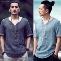 Áo Thun Tay Ngắn Giả Vải Lanh Siêu Mỏng Dáng Rộng Kiểu Trung Hoa Thời Trang Mùa Hè Cho Nam