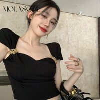 Áo Thun Tay Ngắn Hở Vai Dáng Ôm Màu Trơn Thời Trang 2023 Dành Cho Bạn Nữ