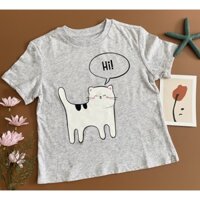 Áo thun tay ngắn màu xám in hình mèo cho bé gái