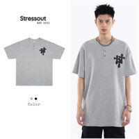 Áo Thun Tay Ngắn Nam Nữ Thêu Hoạ Tiết Chữ Thập-Stressout