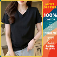 Áo thun tay ngắn nữ Myn dáng trơn form vừa, áo thun nữ ôm body vải cotton màu trắng đen