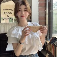 Áo Thun Tay Ngắn Phối Bèo Nhún Nữ Tính Hợp Thời Trang Cho Bạn Gái