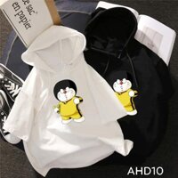 Áo thun teen nam nữ HOODIE TAY LỠ CÓ NÓN hình DORAEMON LY TIEU LONG