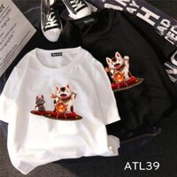 Áo thun teen nam nữ tay lỡ UNISEX NAM NỮ hình mèo bắt cá