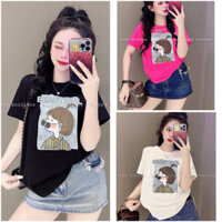 Áo thun thái phom rộng vừa mát mịn dưới 60kg🌷 in cô bé đeo kính