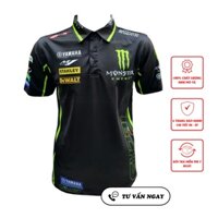 ÁO THUN THỂ THAO CÓ CỔ IN TEM XE MẪU YAMAHA ĐEN