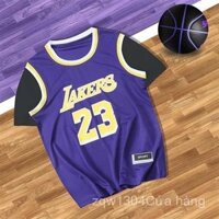 Áo thun thể thao giả hai mảnh cho nam và nữ, áo bóng rổ ngắn tay phong cách B, rộng rãi, hợp thời trang, Lakers Kobe Irving Academy
