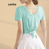 Áo thun thể thao Lovito hở lưng màu trơn kiểu dáng thời trang cho nữ LNL68316