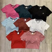 Áo thun thể thao nữ, Áo croptop phối lưới tam giác, Áo tập Gym, Yoga nữ ( sẵn mút)