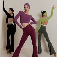 Áo Thun Thể Thao Tay Dài Có Mút Đệm Ngực Chống Sốc Dáng Ngắn Ôm Sát Quyến Rũ Cho Nữ