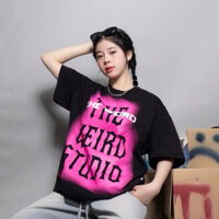Áo thun THE WEIRD STUDIO form rộng unisex, tay lửng, cổ tròn ,cotton, 40-70kg