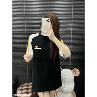 Áo thun thêu a đi đát ( a.di.das ) lo go vàng tay raglan chạy sọc mẫu mới xu hướng