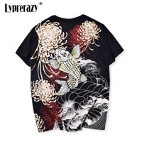 Áo Thun Thêu Hình Cá Chép/Hoa Cúc/Cá Chép/Hình Xăm Trung Hoa Phong Cách Harajuku Nhật Bản Cho Nam