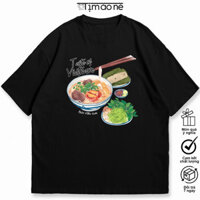 Áo Thun thức ăn Việt Nam, Bún Riêu Cua ăn uống Hình Vẽ. 100% Cotton co và giãn 2 Chiều, Định Lượng 220GSM Form Oversize