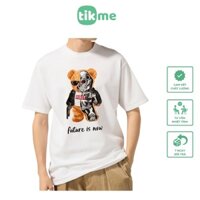 Áo Thun TIKME Unisex Chất Liệu 100% Cotton Size XS-3XL Hình Gấu Nửa Máy Future Is Now